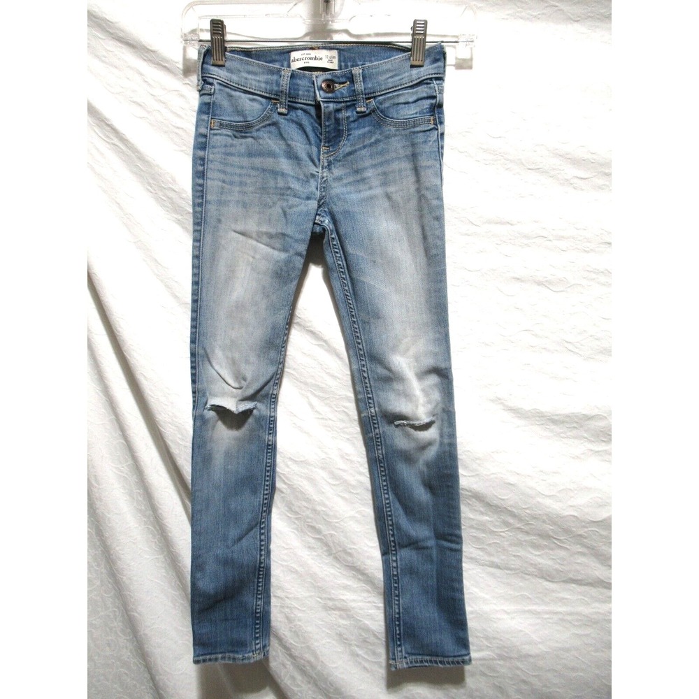 Abercrombie Kids Size 12 Slim Stretch Blue Distressed Jeggings Jeans